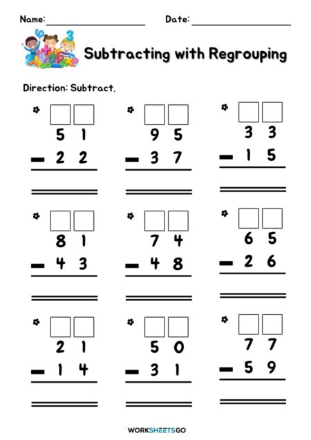 subtraction with regrouping worksheets|Subtract 2.